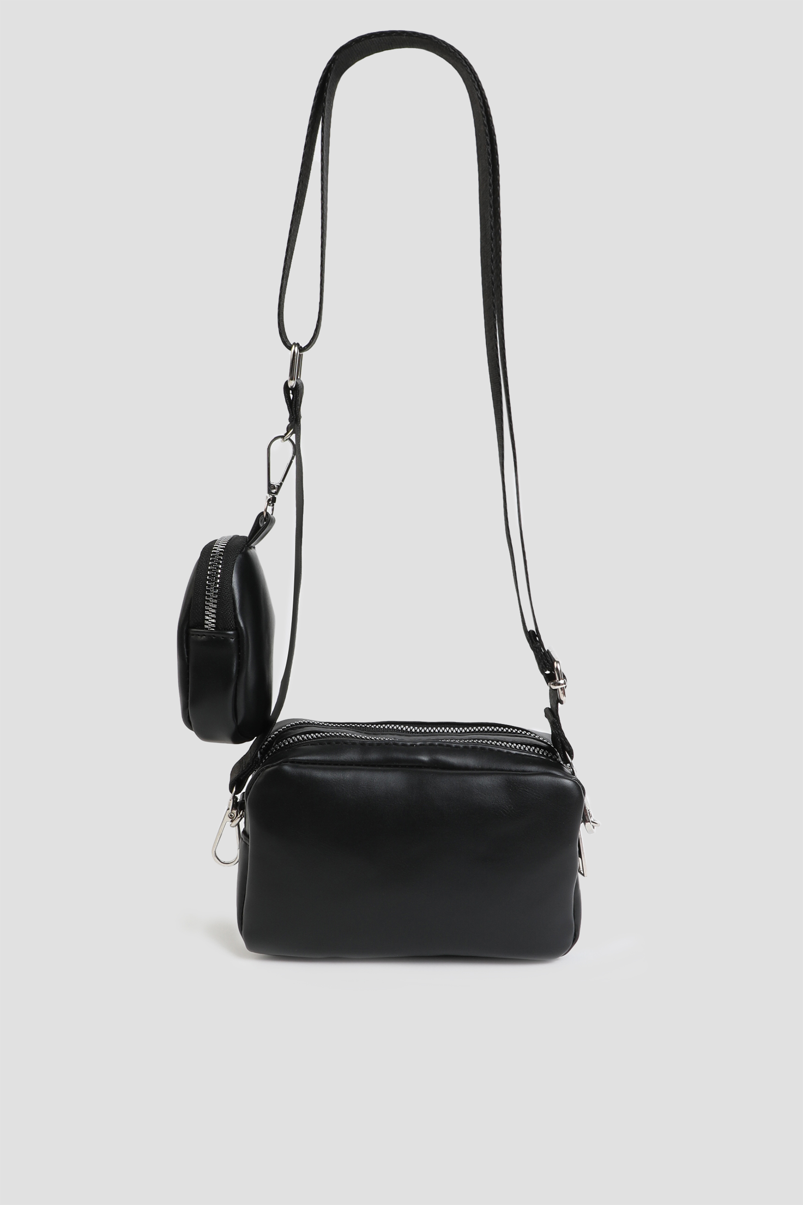 Ardene Two-Compartment Crossbody Bag in Black | Faux Leather/Polyester