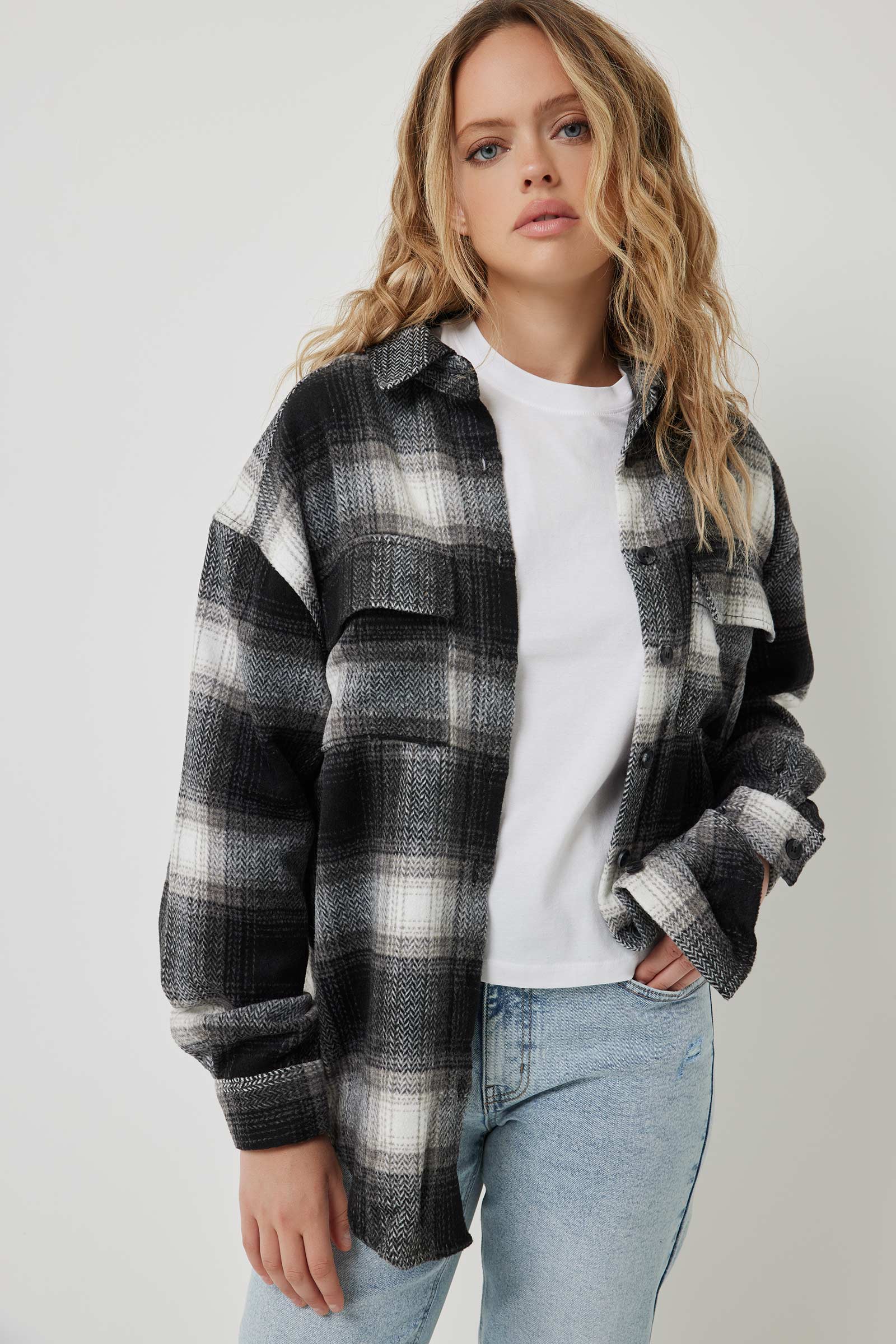 Ardene Wool-Like Plaid Overshirt in | Size | Polyester